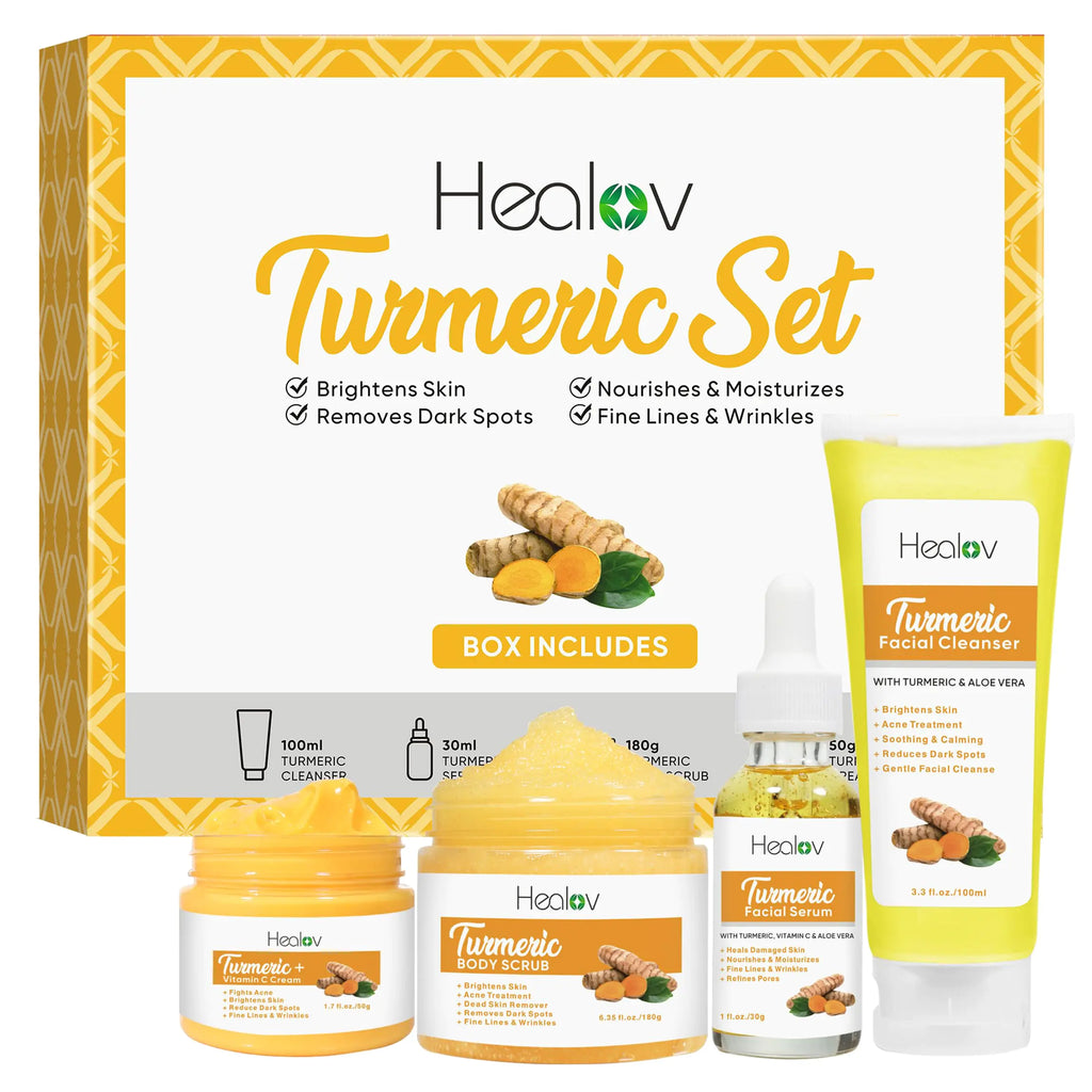 Skincare Set - Turmeric Skin Care Products Brightening & Acne - Turmeric Skin Care Kit Turmeric Skin Care Set - Turmeric Cleanser Body Scrub Face Cream & Facial Serum