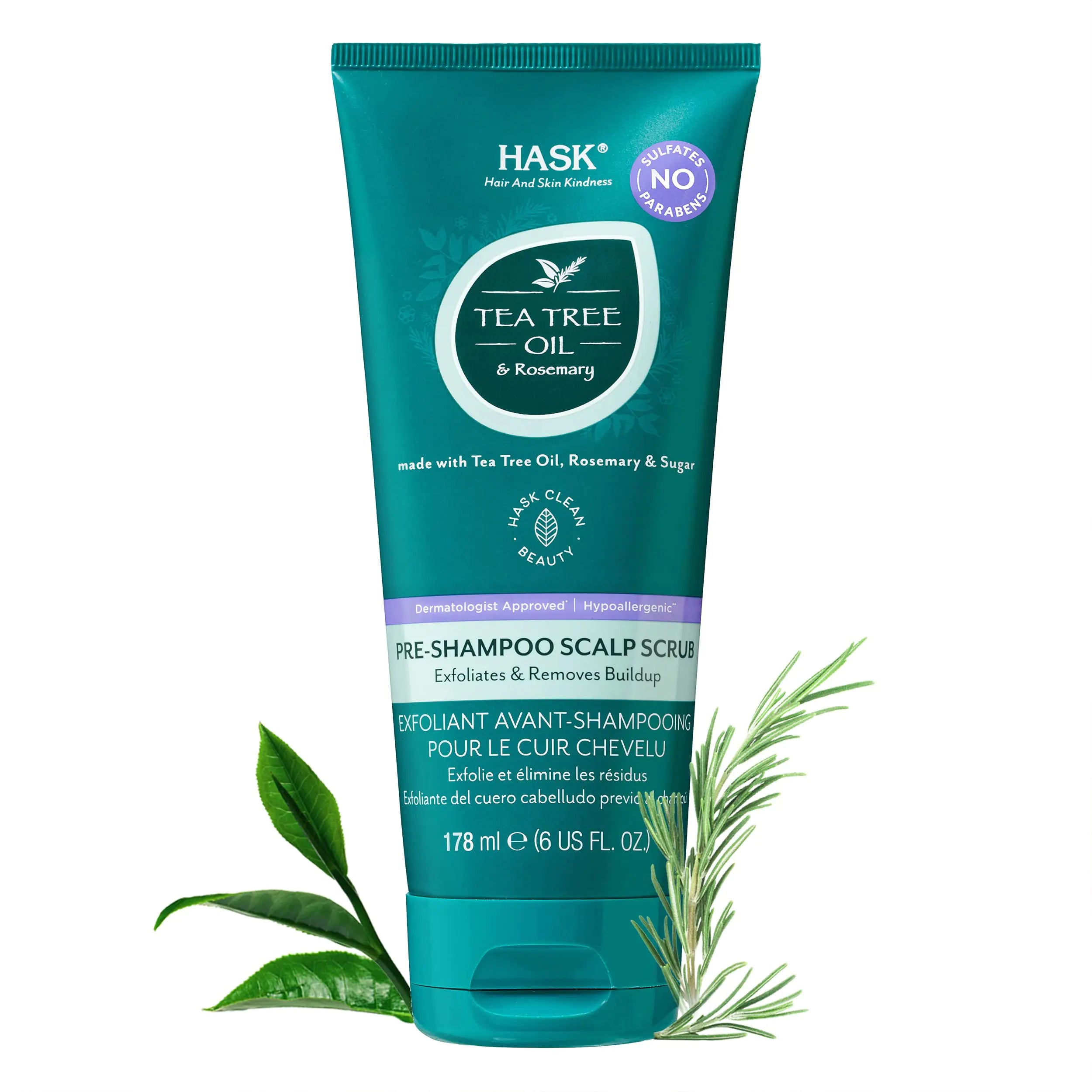 Hask TEA TREE OIL & ROSEMARY Pre-Shampoo Scalp Scrub for All Hair Types Color Safe Gluten-Free Sulfate-Free Paraben-Free Cruelty-Free 6 OZ