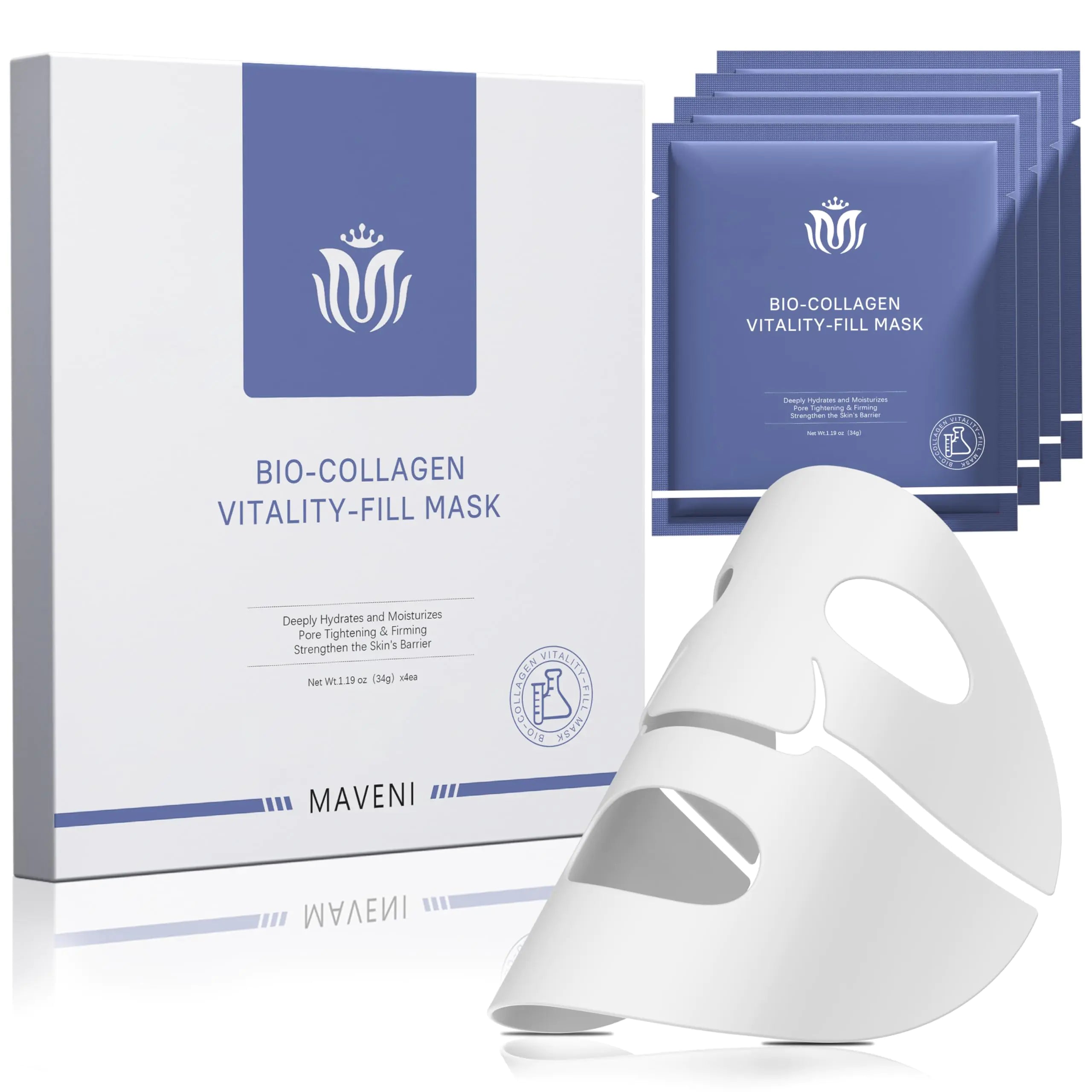 MAVENI Bio-Collagen Face Masks Real Deep Collagen Mask Vitality-Fill Deep Hydrates Facial Hydrogel Masks | TikTok Trend Items | Korean Skin Care