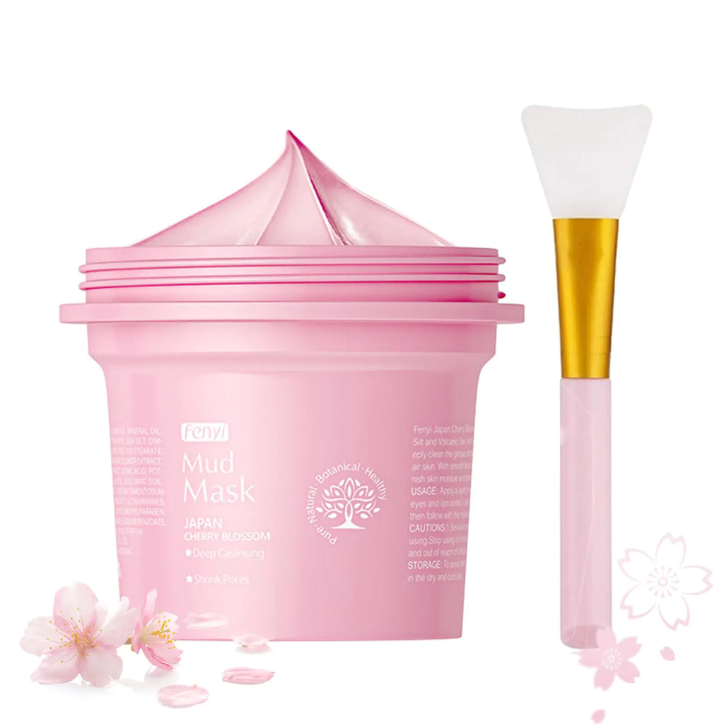 Clay Mask for Face Cherry Blossom Clay Mask & Scraper Sakura Deep Cleans Pink Face Masks Skincare Clay Facial Masks for Women Skin Care Hydrating Tighten Remove Blackhead & Shrink Pore Acne